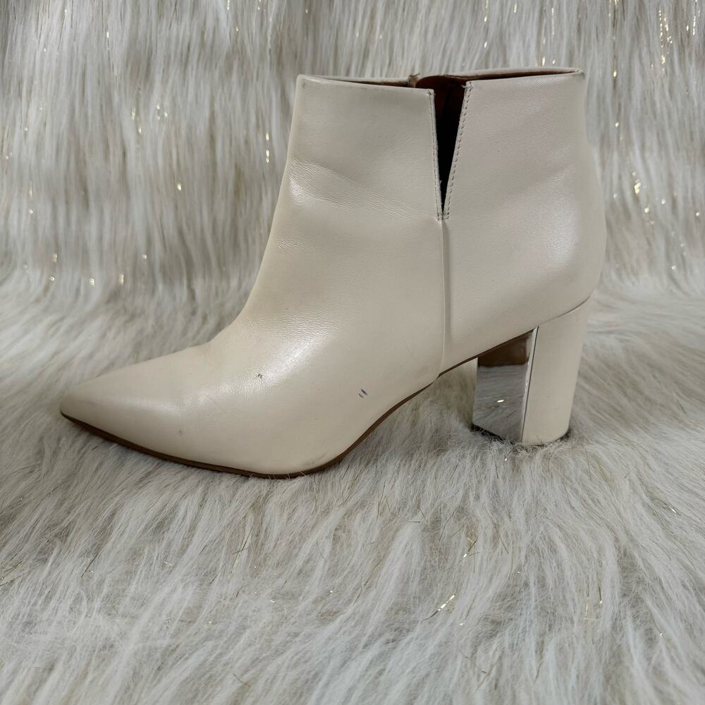 Franco Sarto L-Nest Cream Ankle Booties Boots Leahter Upper Pointed Toe Zip 9.5